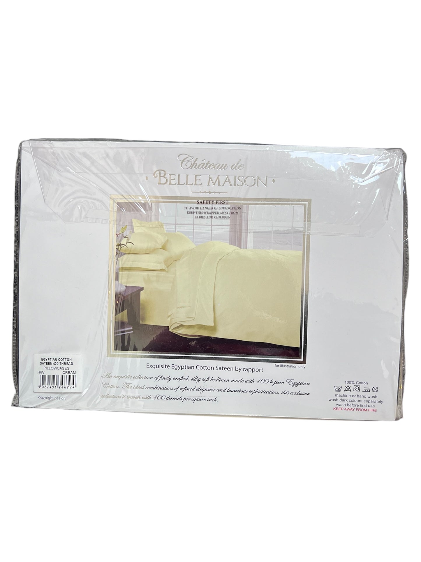 Château de Belle Maison 400 Thread Count 100% Egyptian Cotton Housewife Pillowcases PAIR (Cream)