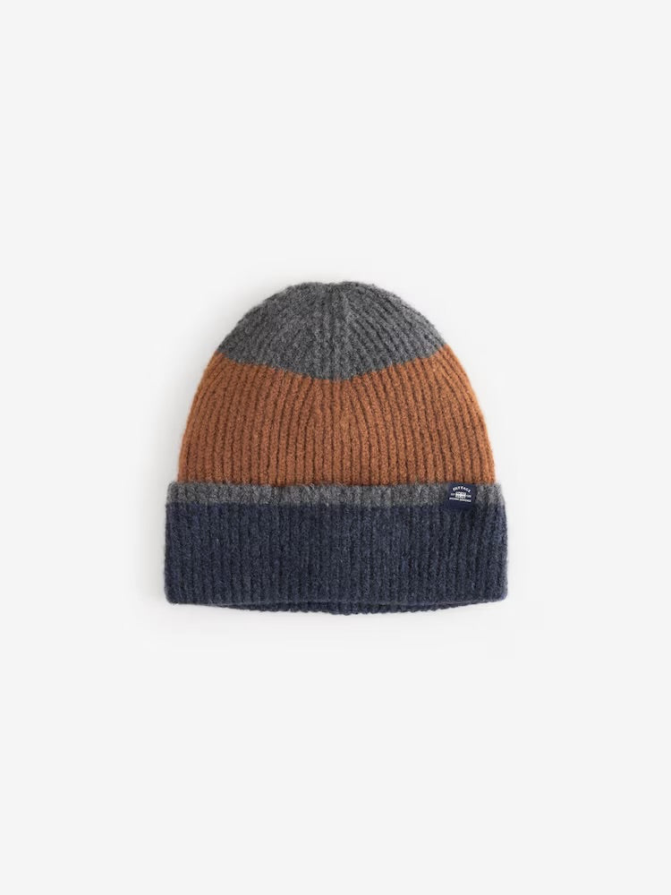 FATFACE Navy Colourblock Hat And Scarf Gift Set