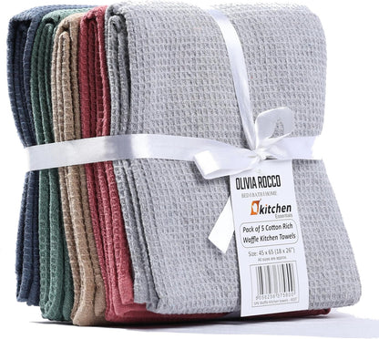Olivia Rocco 5 Pack Ultra Absorbent Waffle Kitchen Tea Towels