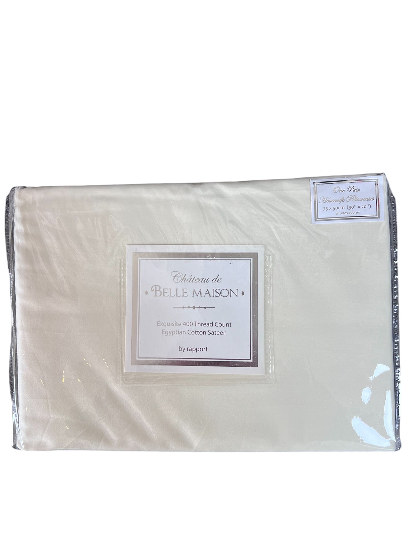 Château de Belle Maison 400 Thread Count 100% Egyptian Cotton Housewife Pillowcases PAIR (Cream)