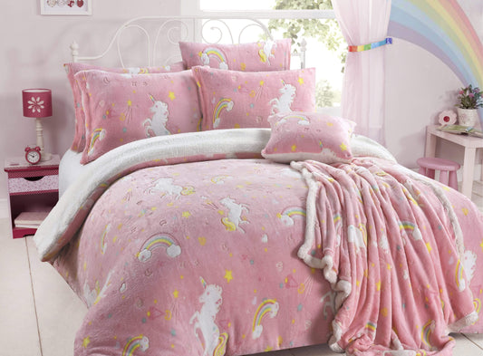 Olivia Rocco Rainbow Unicorn Glow In The Dark Teddy Duvet Set