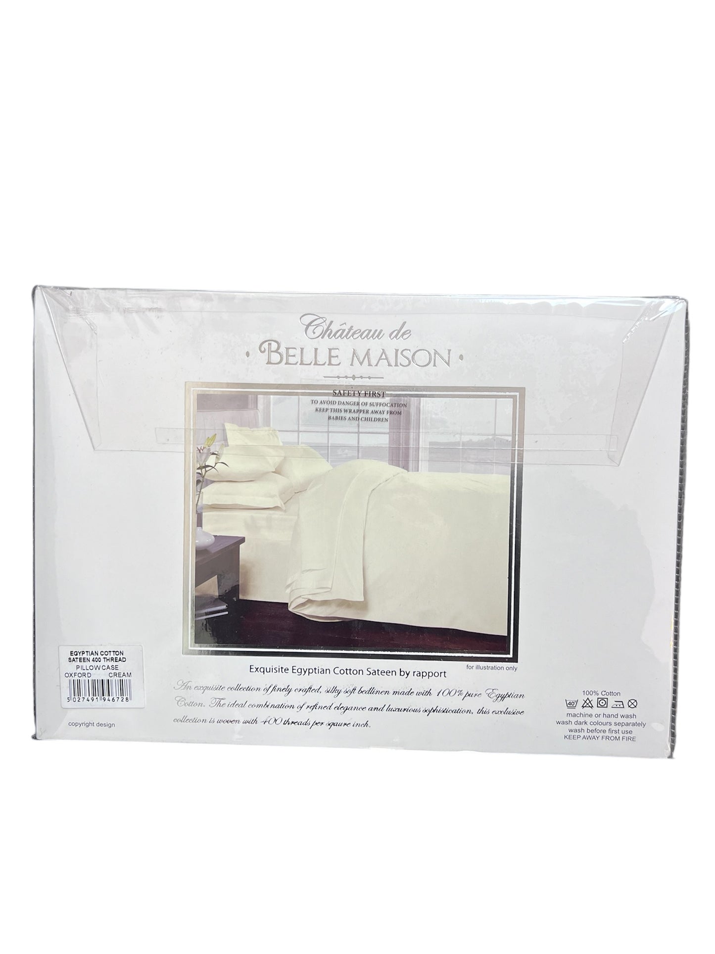 Château de Belle Maison 400 Thread Count 100% Egyptian Cotton ONE Oxford Pillowcase (Cream)