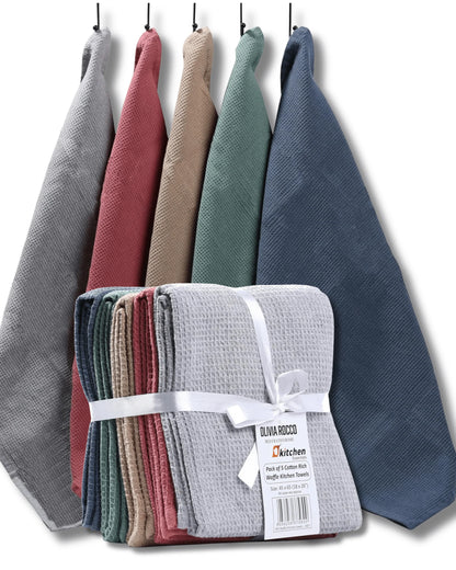 Olivia Rocco 5 Pack Ultra Absorbent Waffle Kitchen Tea Towels