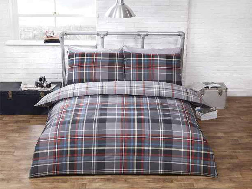 Rapport - Hamilton Check Reversible Duvet Set - Grey