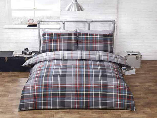 Rapport - Hamilton Check Reversible Duvet Set - Grey